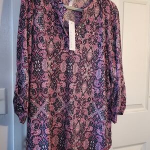 Elegant Paisley Blouse in Pink and Black